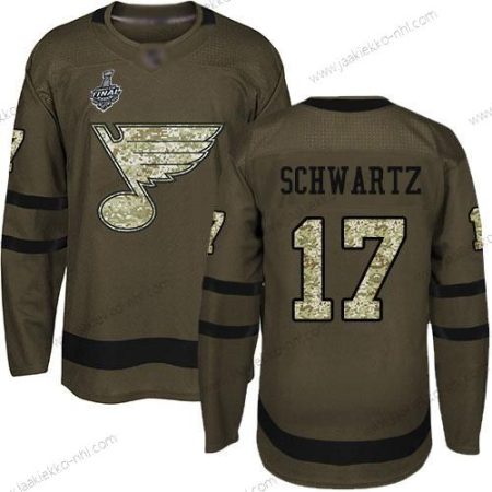 Miesten St. Louis Blues #17 Jaden Schwartz Vihreä Salute to Service 2019 Stanley Cup Final Bound Ommeltu Jääkiekko Paita