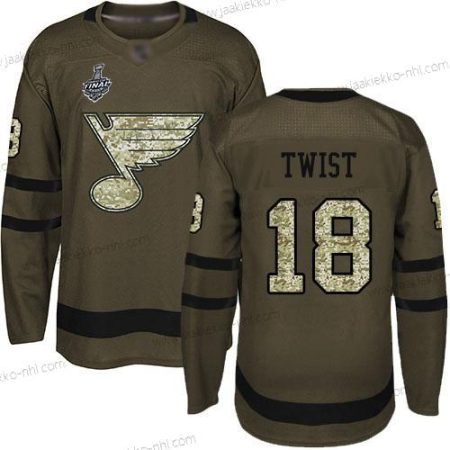 Miesten St. Louis Blues #18 Tony Twist Vihreä Salute to Service 2019 Stanley Cup Final Bound Ommeltu Jääkiekko Paita