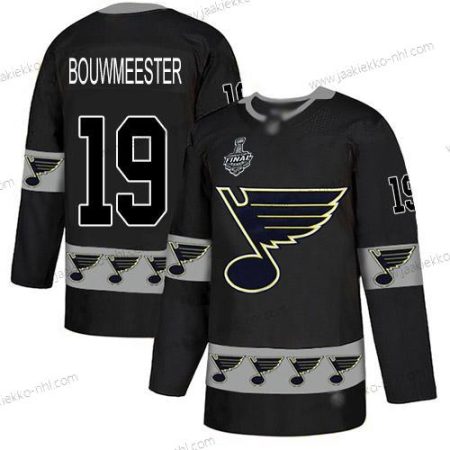 Miesten St. Louis Blues #19 Jay Bouwmeester Musta Aito Maajoukkue Logo 2019 Stanley Cup Final Bound Ommeltu Jääkiekko Paita