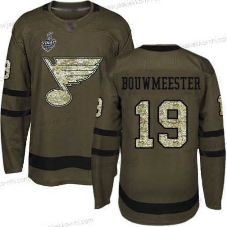 Miesten St. Louis Blues #19 Jay Bouwmeester Vihreä Salute to Service 2019 Stanley Cup Final Bound Ommeltu Jääkiekko Paita