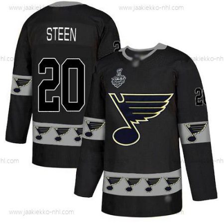 Miesten St. Louis Blues #20 Alexander Steen Musta Aito Maajoukkue Logo 2019 Stanley Cup Final Bound Ommeltu Jääkiekko Paita