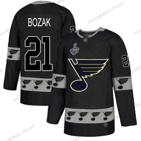 Miesten St. Louis Blues #21 Tyler Bozak Musta Aito Maajoukkue Logo 2019 Stanley Cup Final Bound Ommeltu Jääkiekko Paita