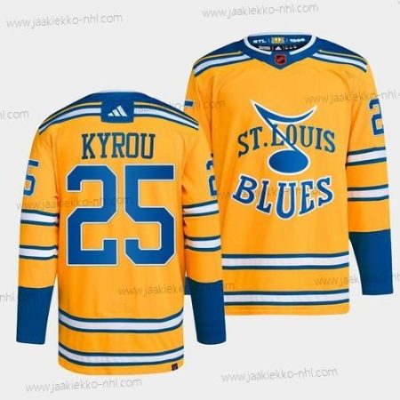 Miesten St. Louis Blues #25 Jordan Kyrou Keltainen 2022-23 Käänteinen Retro Ommeltu Paita