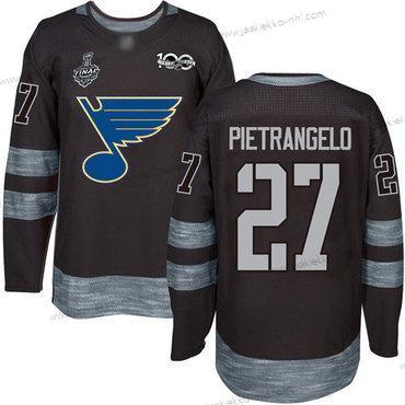 Miesten St. Louis Blues #27 Alex Pietrangelo Musta 1917-2017 100th Vuosipäivä 2019 Stanley Cup Final Bound Ommeltu Jääkiekko Paita