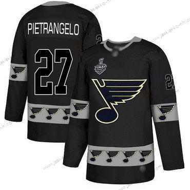 Miesten St. Louis Blues #27 Alex Pietrangelo Musta Aito Maajoukkue Logo 2019 Stanley Cup Final Bound Ommeltu Jääkiekko Paita