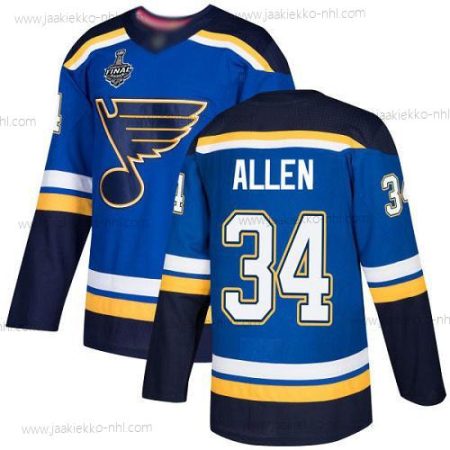 Miesten St. Louis Blues #34 Jake Allen Sininen Kotiottelupaita Aito 2019 Stanley Cup Final Bound Ommeltu Jääkiekko Paita