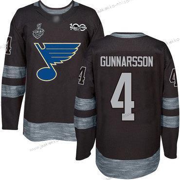 Miesten St. Louis Blues #4 Carl Gunnarsson Musta 1917-2017 100th Vuosipäivä 2019 Stanley Cup Final Bound Ommeltu Jääkiekko Paita