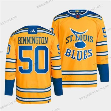 Miesten St. Louis Blues #50 Jordan Binnington Keltainen 2022-23 Käänteinen Retro Ommeltu Paita