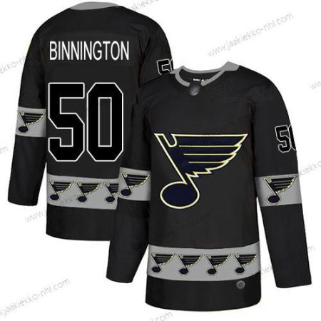 Miesten St. Louis Blues #50 Jordan Binnington Musta Aito Maajoukkue Logo Ommeltu Jääkiekko Paita