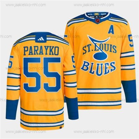 Miesten St. Louis Blues #55 Colton Parayko Keltainen 2022-23 Käänteinen Retro Ommeltu Paita