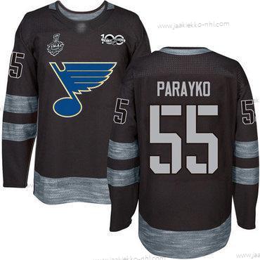 Miesten St. Louis Blues #55 Colton Parayko Musta 1917-2017 100th Vuosipäivä 2019 Stanley Cup Final Bound Ommeltu Jääkiekko Paita