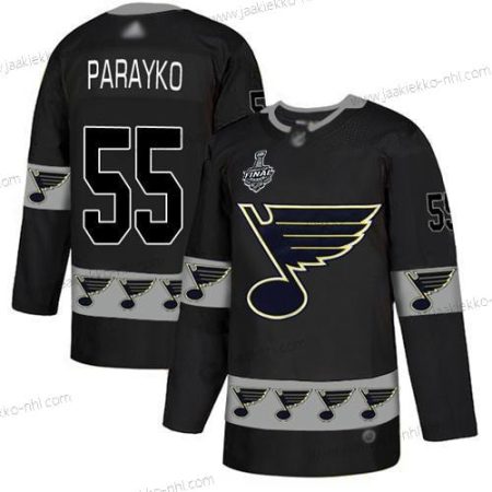 Miesten St. Louis Blues #55 Colton Parayko Musta Aito Maajoukkue Logo 2019 Stanley Cup Final Bound Ommeltu Jääkiekko Paita