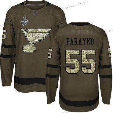 Miesten St. Louis Blues #55 Colton Parayko Vihreä Salute to Service 2019 Stanley Cup Final Bound Ommeltu Jääkiekko Paita