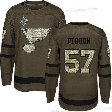 Miesten St. Louis Blues #57 David Perron Vihreä Salute to Service 2019 Stanley Cup Final Bound Ommeltu Jääkiekko Paita