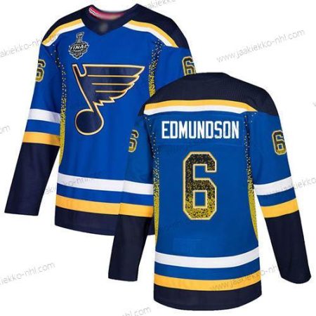 Miesten St. Louis Blues #6 Joel Edmundson Sininen Kotiottelupaita Aito 2019 Stanley Cup Final Bound Ommeltu Jääkiekko Paita Versio 2