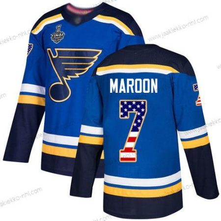 Miesten St. Louis Blues #7 Patrick Maroon Sininen Kotiottelupaita Aito USA Flag 2019 Stanley Cup Final Bound Ommeltu Jääkiekko Paita