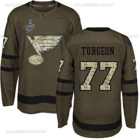 Miesten St. Louis Blues #77 Pierre Turgeon Vihreä Salute to Service 2019 Stanley Cup Final Bound Ommeltu Jääkiekko Paita