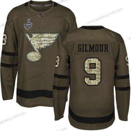 Miesten St. Louis Blues #9 Doug Gilmour Vihreä Salute to Service 2019 Stanley Cup Final Bound Ommeltu Jääkiekko Paita