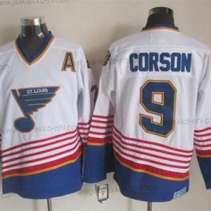 Miesten St. Louis Blues #9 Shayne Corson 1995 Valkoinen Retro CCM Paita