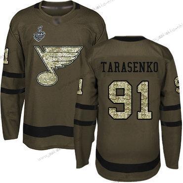 Miesten St. Louis Blues #91 Vladimir Tarasenko Vihreä Salute to Service 2019 Stanley Cup Final Bound Ommeltu Jääkiekko Paita