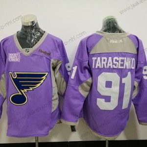 Miesten St. Louis Blues #91 Vladimir Tarasenko Violetti Pinkki Jääkiekko Taistelee syöpää vastaan Harjoitus Ommeltu NHL Reebok Jääkiekko Paita