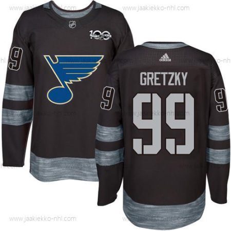 Miesten St. Louis Blues #99 Wayne Gretzky Musta 1917-2017 100th Vuosipäivä Ommeltu NHL Paita