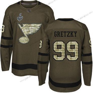 Miesten St. Louis Blues #99 Wayne Gretzky Vihreä Salute to Service 2019 Stanley Cup Final Bound Ommeltu Jääkiekko Paita