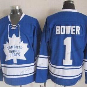 Miesten Toronto Maple Leafs #1 Johnny Bower Sininen Vieraspaita Retro CCM Paita