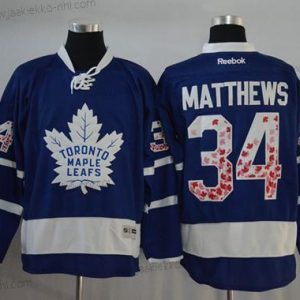 Miesten Toronto Maple Leafs #34 Auston Matthews Sininen Kanada Flag Ommeltu NHL Paita