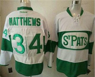 Miesten Toronto Maple Leafs #34 Auston Matthews Valkoinen 2017 St. Patrick’S Day Vihreä Ommeltu NHL Reebok Jääkiekko Paita