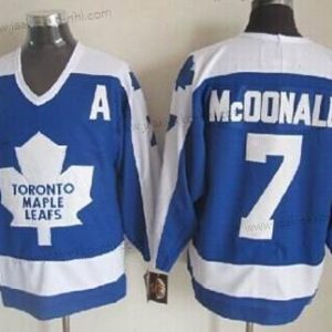 Miesten Toronto Maple Leafs #7 Lanny Mcdonald Sininen With Valkoinen Retro CCM Paita