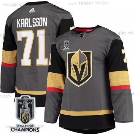 Miesten Vegas Golden Knights #71 William Karlsson Harmaa 2023 Stanley Cup Champions Ommeltu Paita