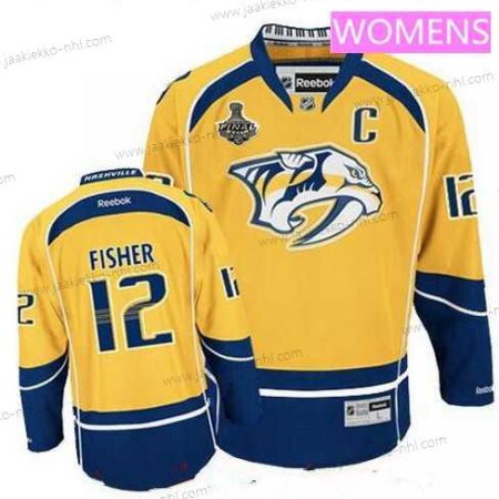 Miesten WoNashville Predators #12 Mike Fisher Keltainen 2017 Stanley Cup Finals C Patch Ommeltu NHL Reebok Jääkiekko Paita