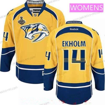 Miesten WoNashville Predators #14 Mattias Ekholm Keltainen 2017 Stanley Cup Finals Patch Ommeltu NHL Reebok Jääkiekko Paita