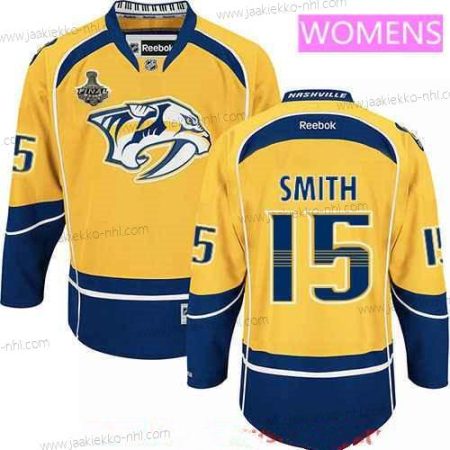 Miesten WoNashville Predators #15 Craig Smith Keltainen 2017 Stanley Cup Finals Patch Ommeltu NHL Reebok Jääkiekko Paita