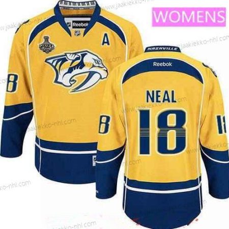 Miesten WoNashville Predators #18 James Neal Keltainen 2017 Stanley Cup Finals A Patch Ommeltu NHL Reebok Jääkiekko Paita