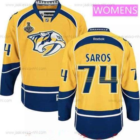 Miesten WoNashville Predators #74 Juuse Saros Keltainen 2017 Stanley Cup Finals Patch Ommeltu NHL Reebok Jääkiekko Paita