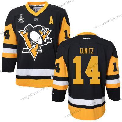 Miesten WoPittsburgh Penguins #14 Chris Kunitz Musta With Keltainen 2017 Stanley Cup NHL Finals A Patch Paita