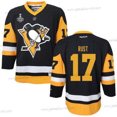 Miesten WoPittsburgh Penguins #17 Bryan Rust Musta With Keltainen 2017 Stanley Cup NHL Finals Patch Paita