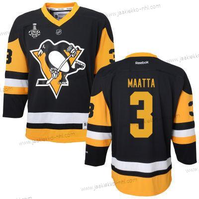 Miesten WoPittsburgh Penguins #3 Olli Maatta Musta With Keltainen 2017 Stanley Cup NHL Finals Patch Paita