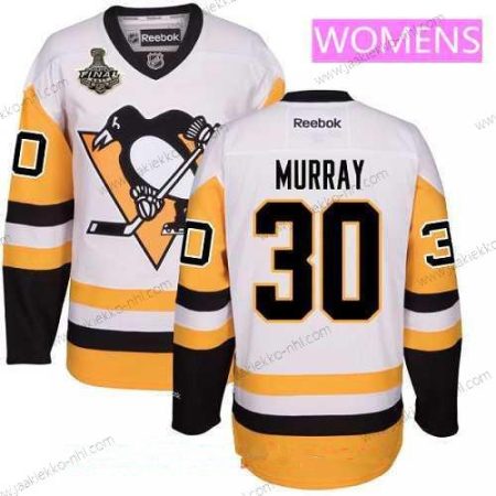 Miesten WoPittsburgh Penguins #30 Matt Murray Valkoinen Vieraspaita 2017 Stanley Cup Finals Patch Ommeltu NHL Reebok Jääkiekko Paita