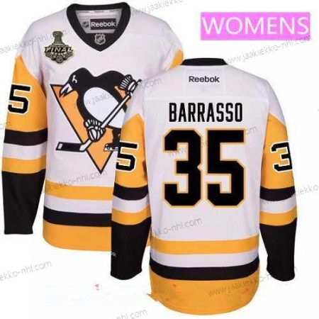 Miesten WoPittsburgh Penguins #35 Tom Barrasso Valkoinen Vieraspaita 2017 Stanley Cup Finals Patch Ommeltu NHL Reebok Jääkiekko Paita