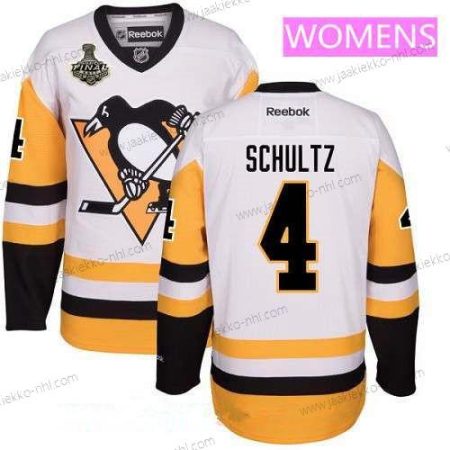 Miesten WoPittsburgh Penguins #4 Justin Schultz Valkoinen Vieraspaita 2017 Stanley Cup Finals Patch Ommeltu NHL Reebok Jääkiekko Paita