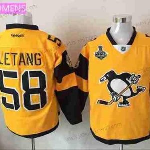 Miesten WoPittsburgh Penguins #58 Kris Letang Keltainen Stadium Series 2017 Stanley Cup Finals Patch Ommeltu NHL Reebok Jääkiekko Paita