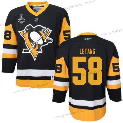 Miesten WoPittsburgh Penguins #58 Kris Letang Musta With Keltainen 2017 Stanley Cup NHL Finals Patch Paita