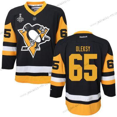 Miesten WoPittsburgh Penguins #65 Steve Oleksy Musta With Keltainen 2017 Stanley Cup NHL Finals Patch Paita