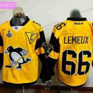 Miesten WoPittsburgh Penguins #66 Mario Lemieux Keltainen Stadium Series 2017 Stanley Cup Finals Patch Ommeltu NHL Reebok Jääkiekko Paita