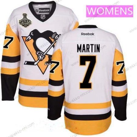 Miesten WoPittsburgh Penguins #7 Paul Martin Valkoinen Vieraspaita 2017 Stanley Cup Finals Patch Ommeltu NHL Reebok Jääkiekko Paita