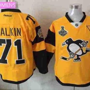 Miesten WoPittsburgh Penguins #71 Evgeni Malkin Keltainen Stadium Series 2017 Stanley Cup Finals Patch Ommeltu NHL Reebok Jääkiekko Paita