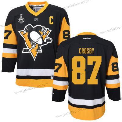 Miesten WoPittsburgh Penguins #87 Sidney Crosby Musta With Keltainen 2017 Stanley Cup NHL Finals C Patch Paita